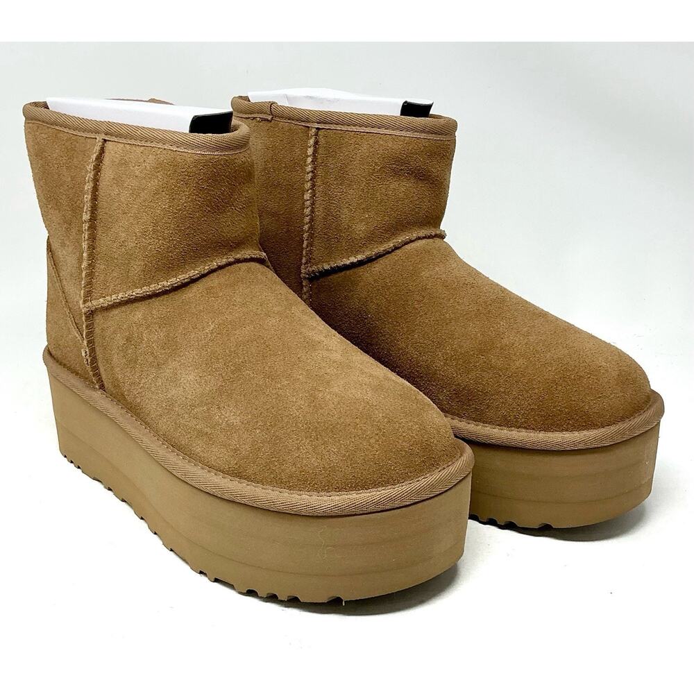 UGG Women Classic Mini Platform Suede Chestnut Boots NIB - Picture 6 of 16